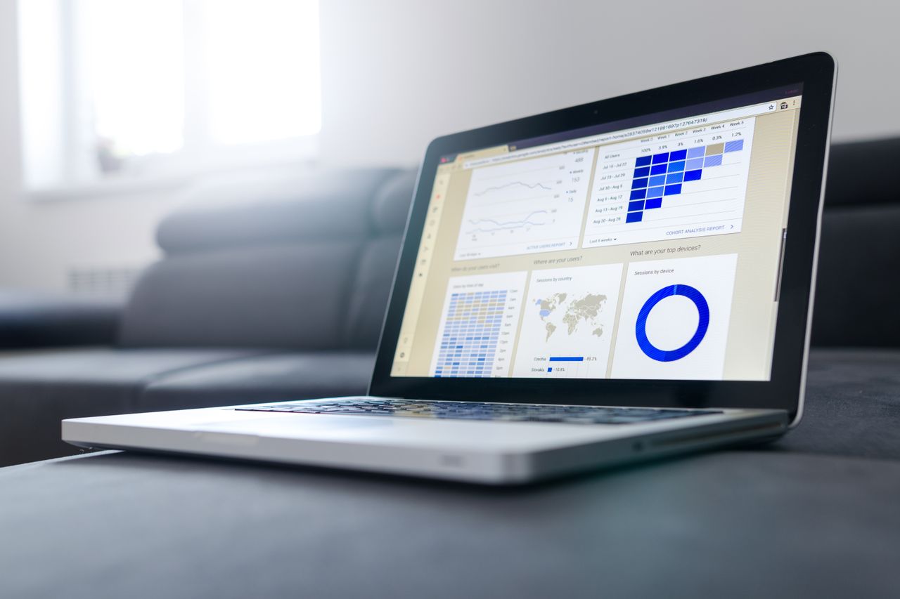 Website traffic analytics dashboard displayed on a laptop